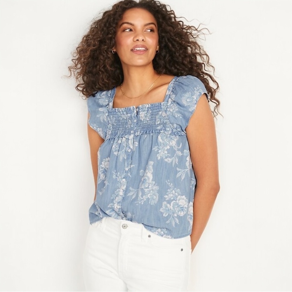 Old Navy Floral Denim Top